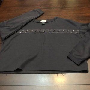 Enough About Me cropped sweatshirt. Size L. Like new. Unfinished hems